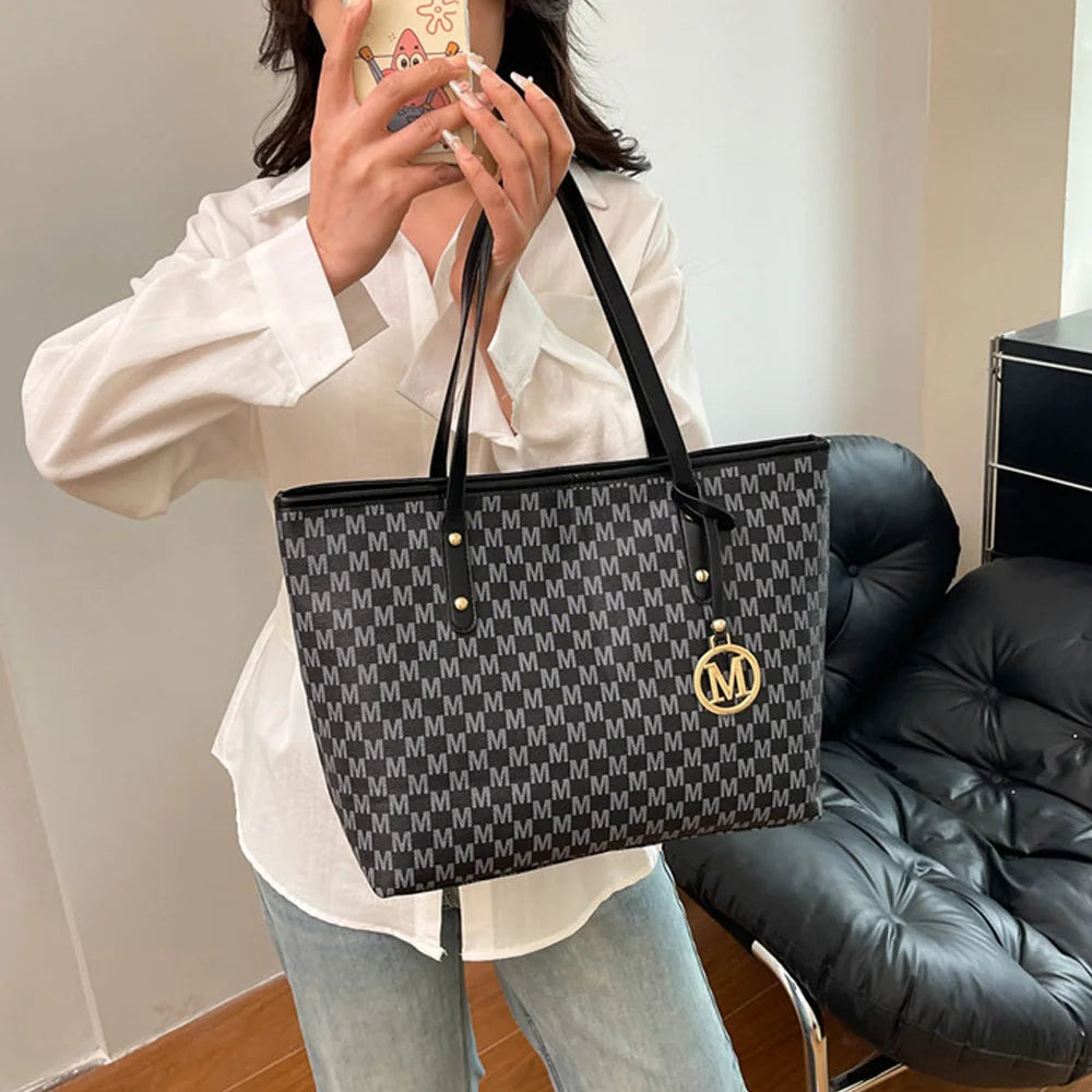 Letter-Print Tote Bag | Twin Shoulder Handles & Charm Detail | Braviixx