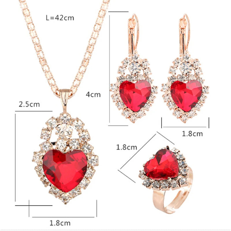 Women's Heart Jewellery Set | Necklace, Earrings & Ring or BJ Accessory | Braviixx