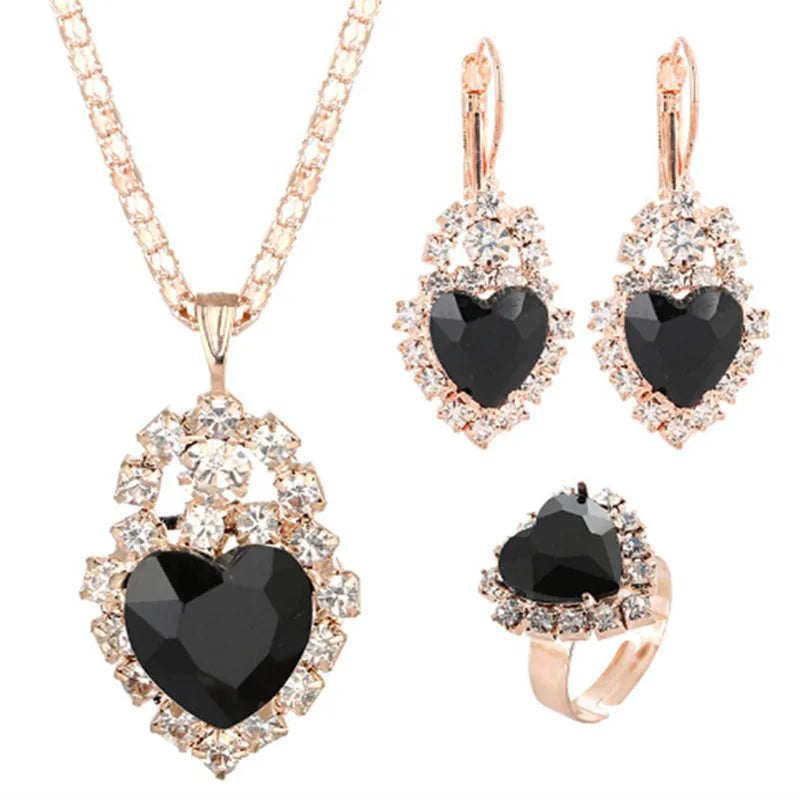 Women's Heart Jewellery Set | Necklace, Earrings & Ring or BJ Accessory | Braviixx