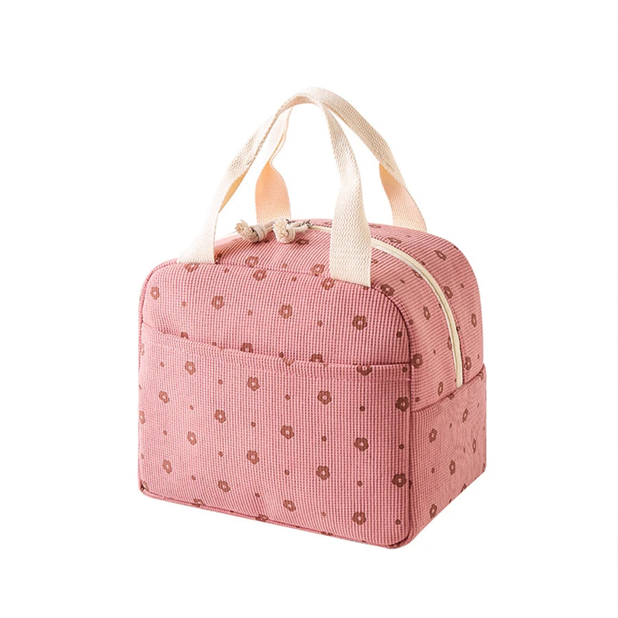 Printed Insulated Lunch Bag | Corduroy-Texture Carry Tote | Braviixx