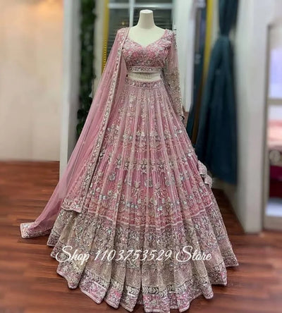 Embroidered Bridal Lehenga Set | Long-Sleeve Blouse & Dupatta | Braviixx