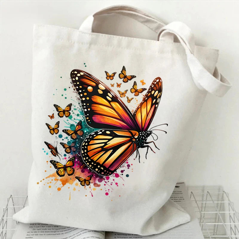 Vintage Skull & Floral Canvas Tote Bag | Butterfly Print Shoulder Bag | Braviixx