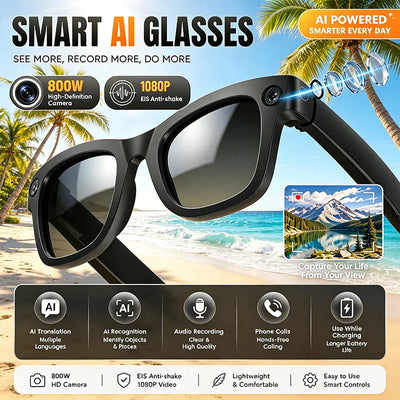 AI Smart Glasses with 8MP HD Camera | 1080p Video Calling, Real-Time Translation & Object Recognition | Braviixx