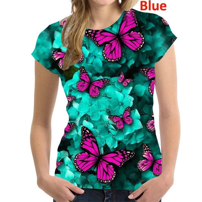 Butterfly Floral Print Oversized T-Shirt | 3D Colorful Harajuku Tee | Braviixx