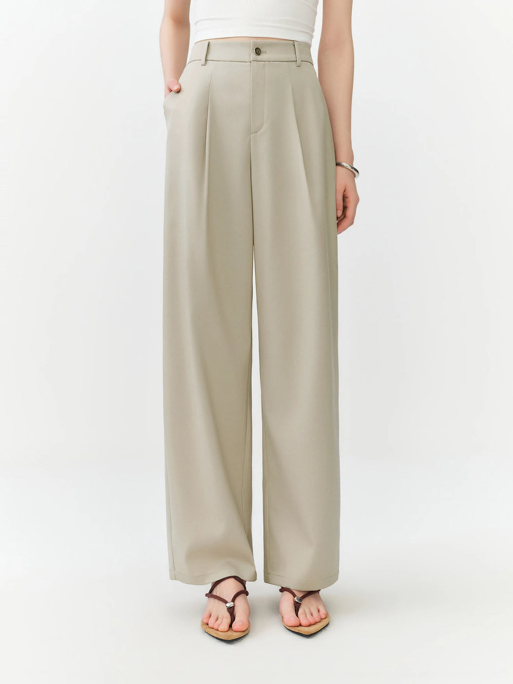 FSLE 2026 Summer Women's High Waist Wide Leg Tailored Trousers Elasticized Back Waist for Office Commute and Daily Wear