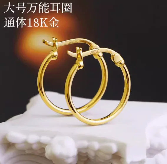 18k gold earrings for women fine gold  hoop earrings 13mm
