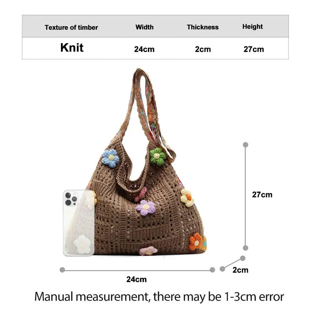 Women's Boho Floral Crochet Knitted Shoulder Bag