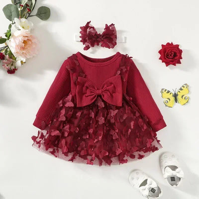 Baby Girls' Mesh Butterfly Princess Dress | Long-Sleeve A-Line Dress | 0–24M | Braviixx