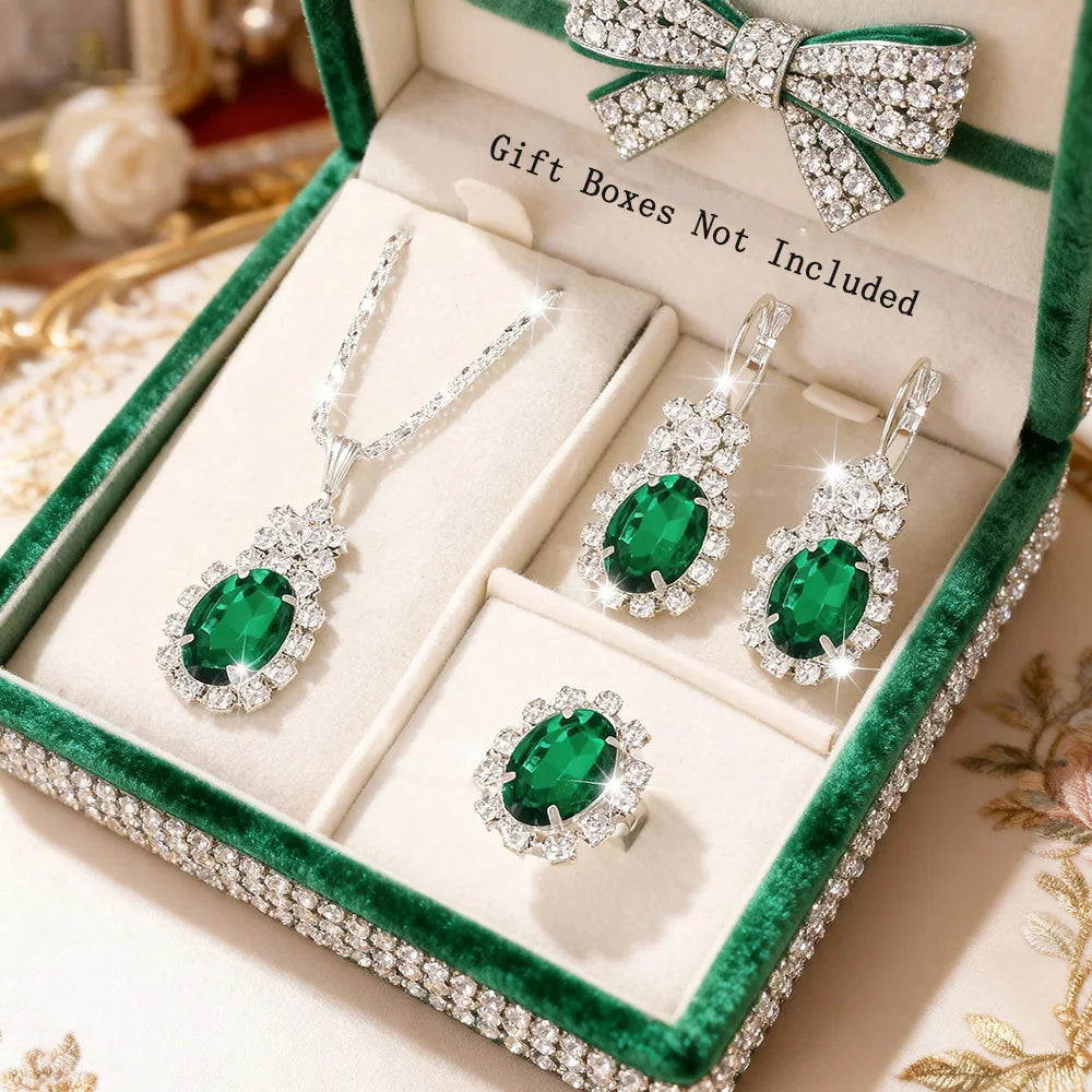 Women's Halo Jewellery Set | Pendant Necklace, Drop Earrings & Ring | Braviixx