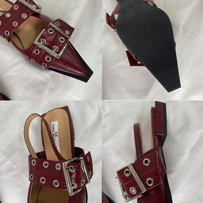 New Sandals Women Flats Shoes Fashion Metal Buckle Shoes Spring Pointed Toe Shallow Footwear Slingbacks Ladies Sandals