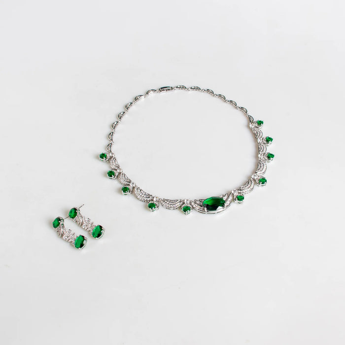 Women's Cubic Zirconia Jewellery Set | Statement Necklace & Drop Earrings | Braviixx