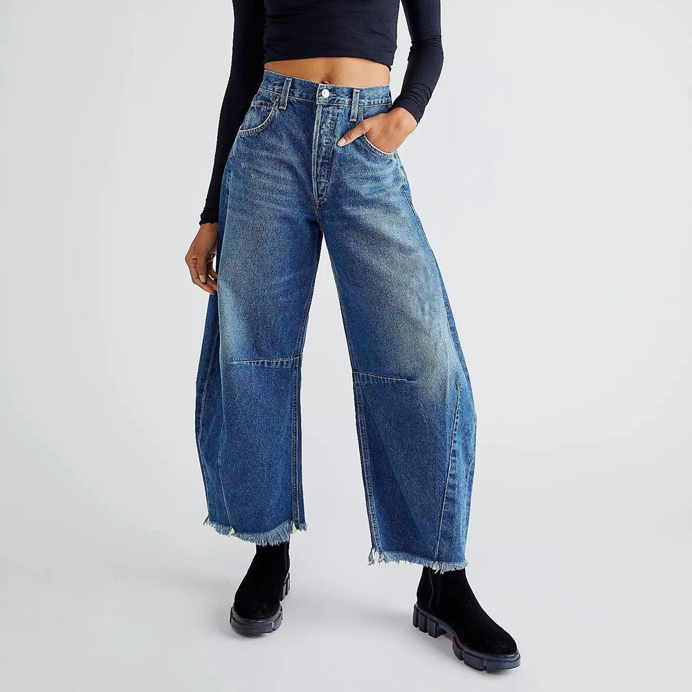 Women's Wide Leg Jeans New Style 2026 Summer New High Waist Loose Raw Edge Trousers