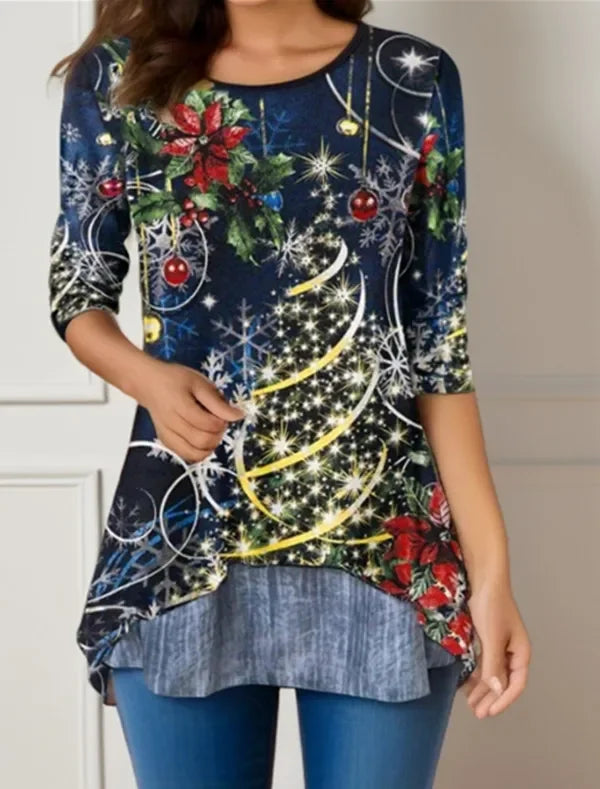 Women's Christmas Print Tunic Top | Asymmetric Hem | Braviixx