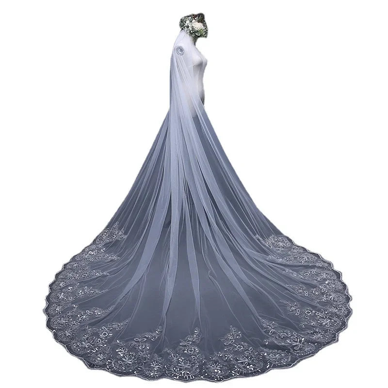 Women's Sequins Lace Wedding Bridal Veil With Comb 118inch