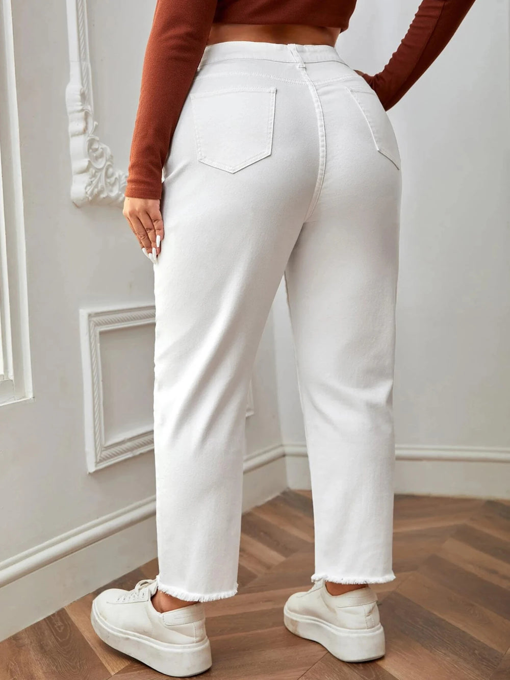 2026 Plus Size White Jeans for Women Straight Fitting Spring Autumn Full Length High Waist Stretchy 100kgs Denim Women Pants