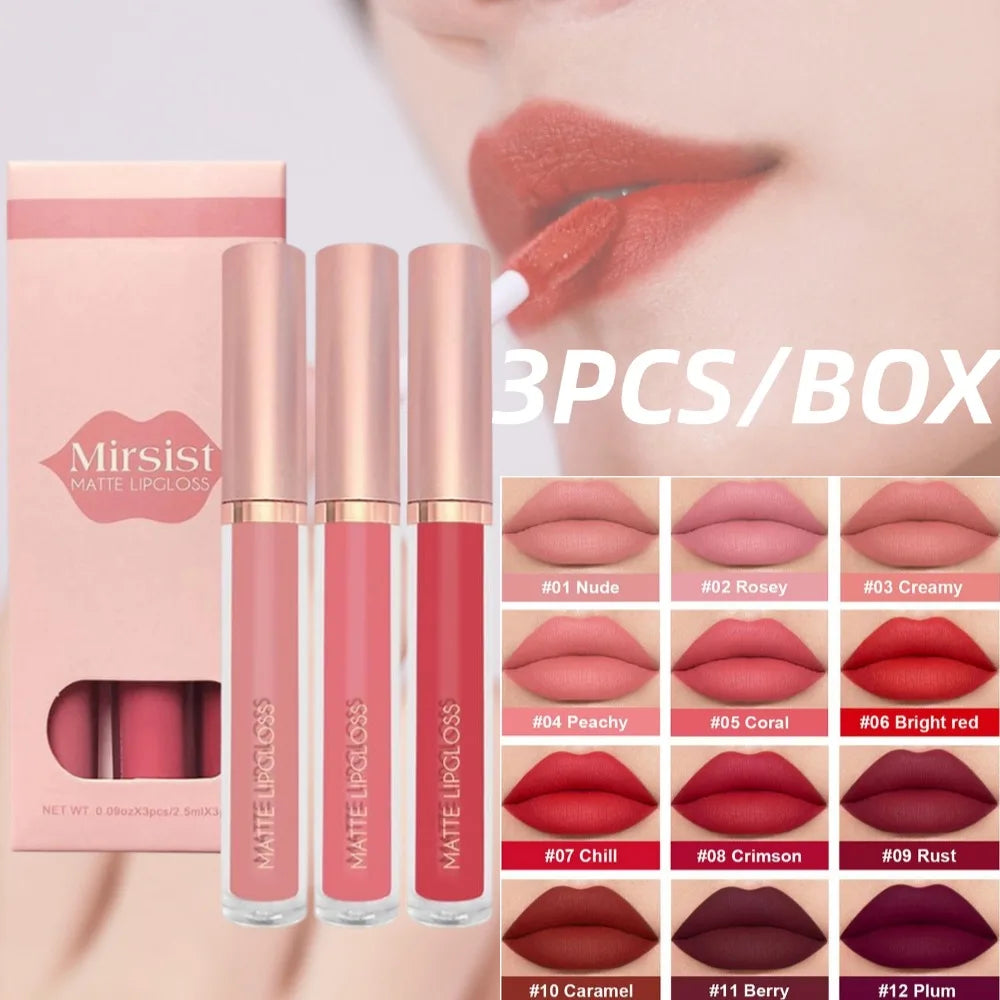 3-Piece Waterproof Matte Lip Gloss Set | Braviixx