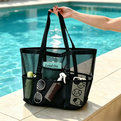Mesh Beach Tote Bag | Exterior Pockets & Twin Handles | Braviixx