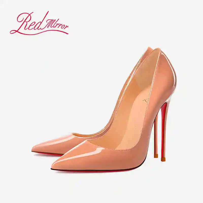 Women Heels Naked Color Women's Elegant High Heel Luxury Black Shoes Woman 2026 Red Shiny Bottoms Pointed Toe Party Ladies Women