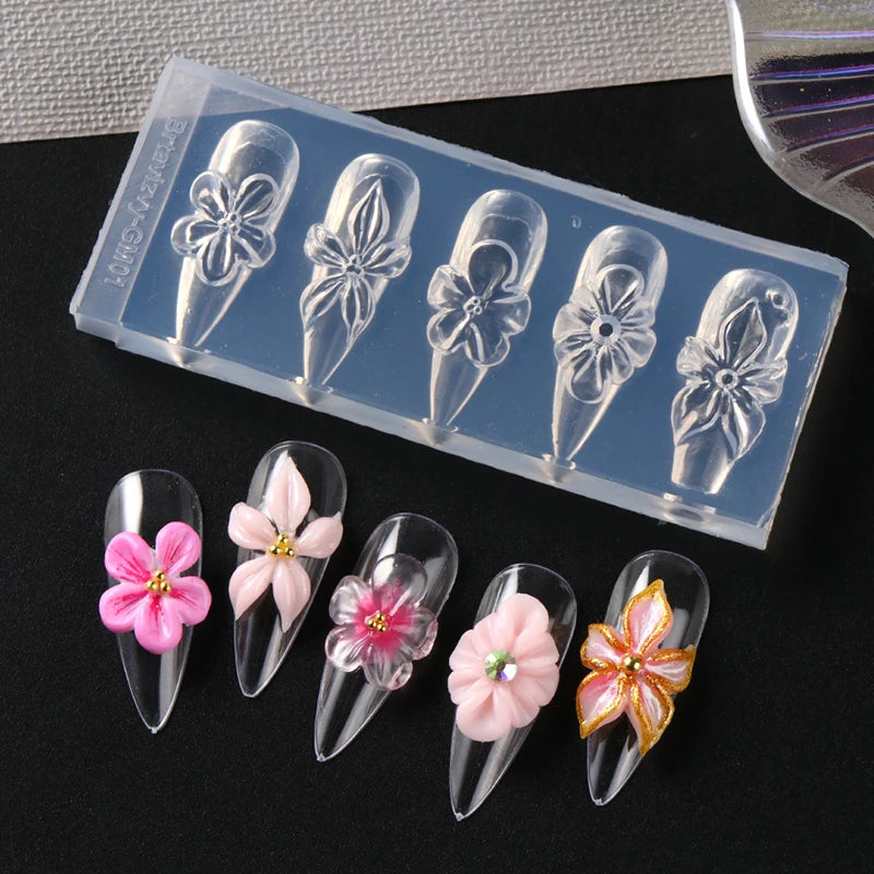 3D Silicone Nail Art Mold | Floral Lily & Hibiscus Template | Braviixx