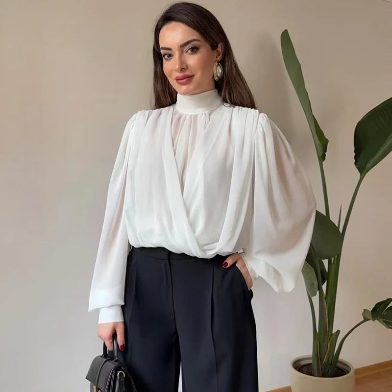 Women's 2026 New Perspective Shirts Tops Fashion Loose Long-Sleeved Elegant Spring Blouses Chic Youth Street Travel Blouses Tops