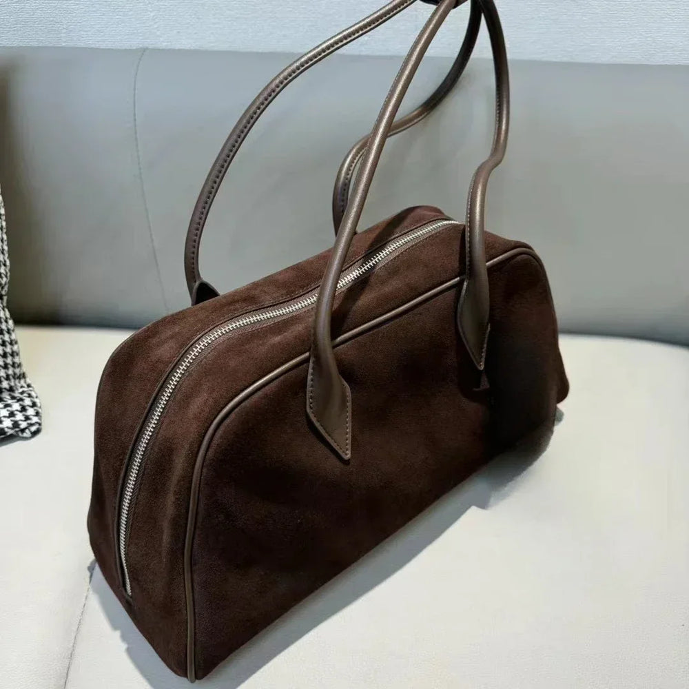 Women's Genuine Suede Leather Shoulder Bag | Large Capacity Matte Cowhide Tote Handbag
