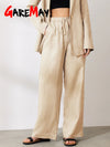 Cotton Linen Pants for Women Stacked Loose Vintage Solid Basic High Waist Wide Leg Khaki Trousers Summer Women's Pants