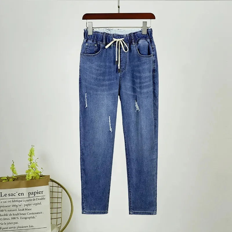 2026 Fashion Spring Autumn Jeans Women's Denim Harem Pants Loose Large-size Elastic-waist Vintage Casual Trousers Female Jeans