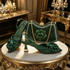 Women's Luxury 3D Rose Rhinestone Shoes & Bag Set – Pointed Toe Slingback Heels | 4 Colors | EU 37–42