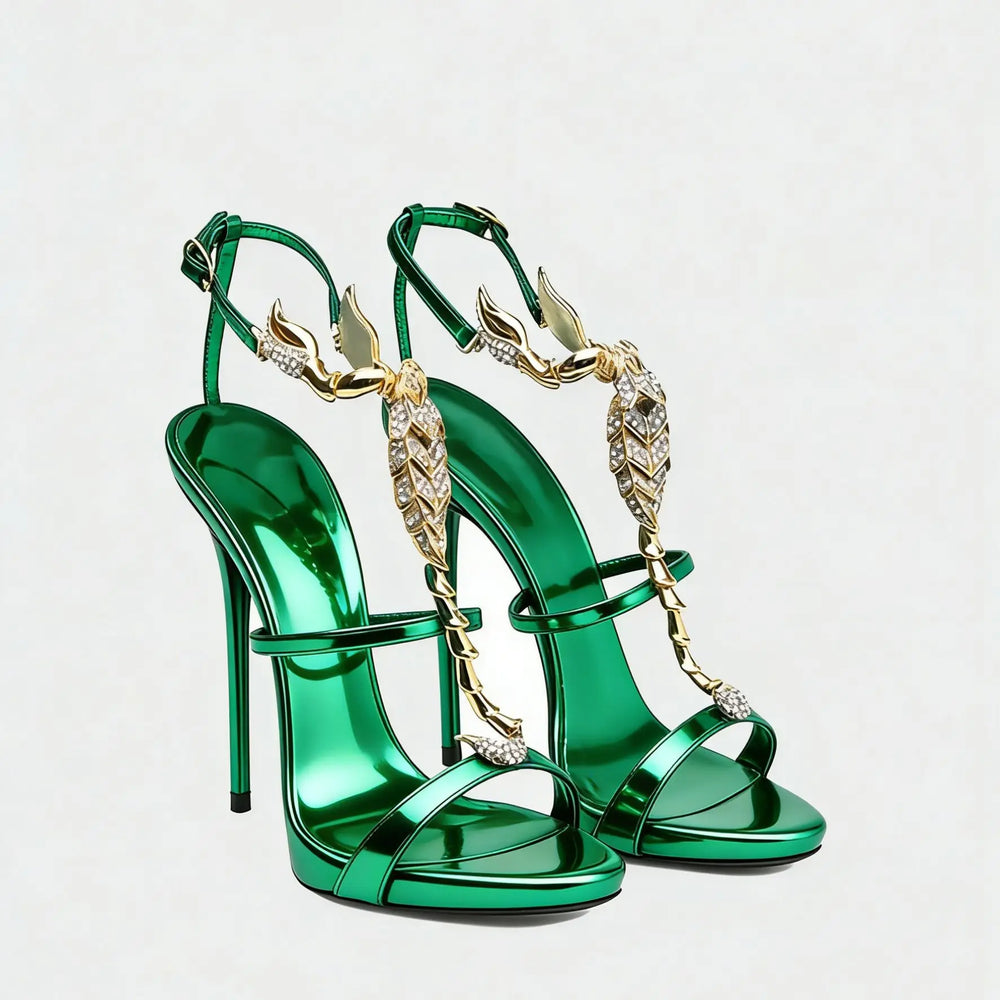 Rhinestone Scorpion Sandals | Buckle-Strap Stiletto Heels | Braviixx