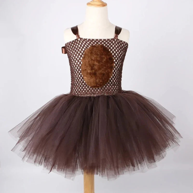 Girls' Brown Bear Tutu Costume Dress | Halloween & Party | 12M–12Y | Braviixx