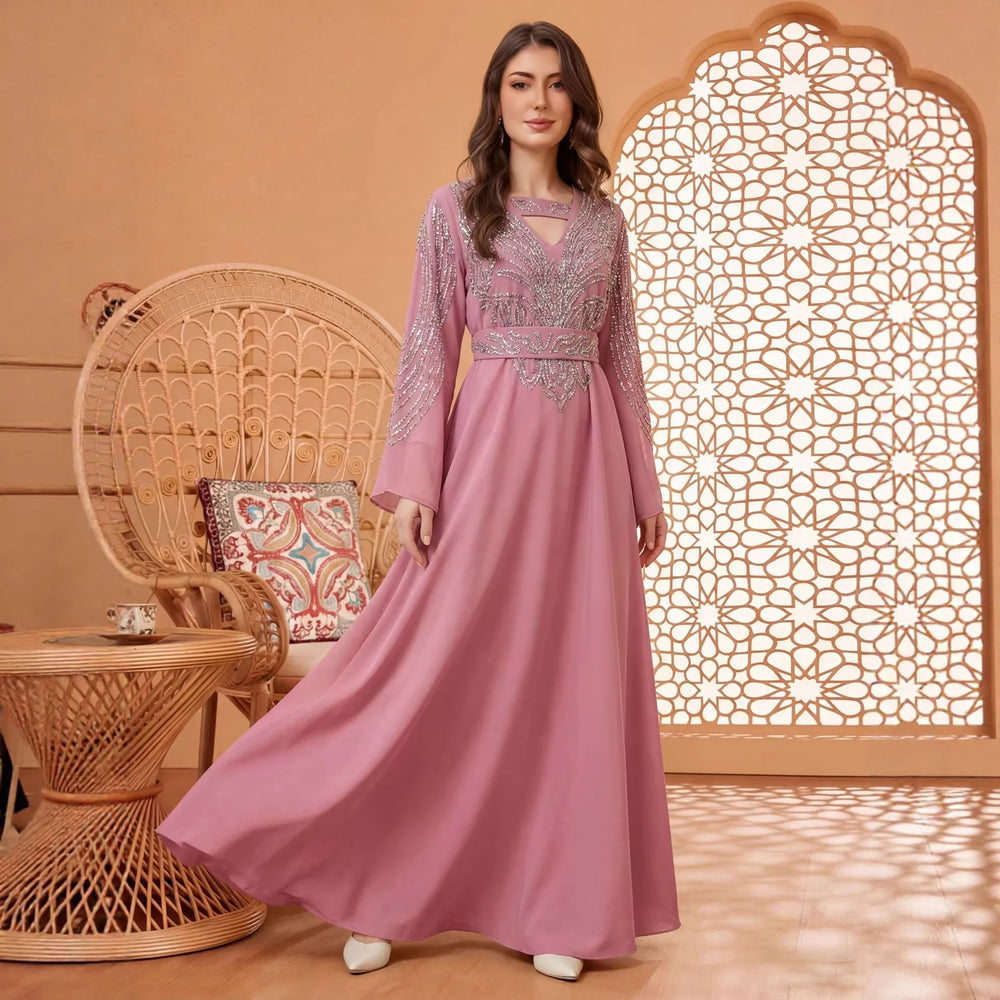Embellished Kaftan Dress | Bell Sleeves & Tie Waist | Braviixx
