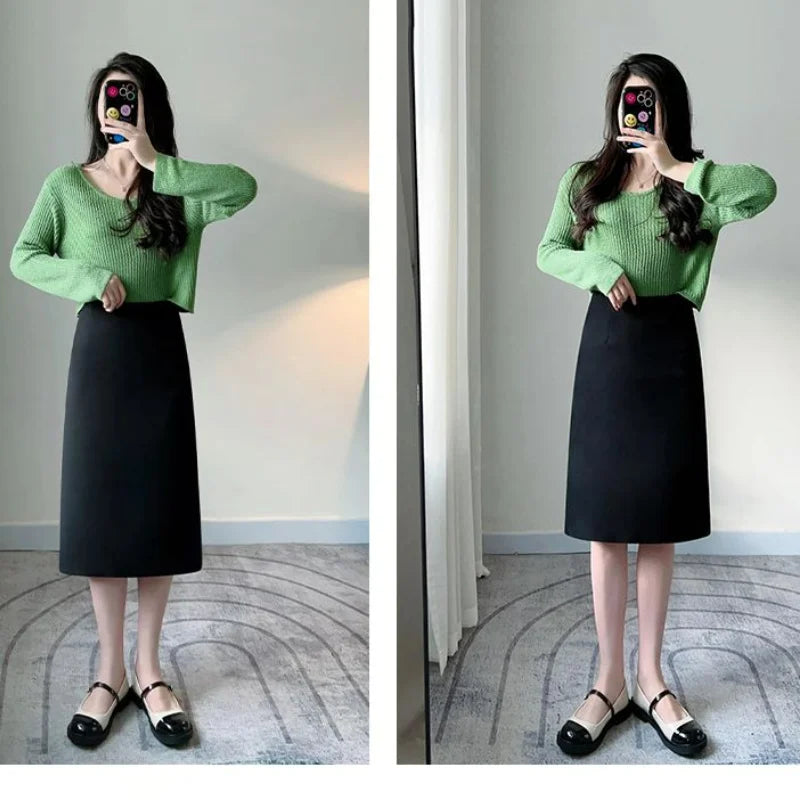 Office Lady Fashion Slim Solid Skirt Koreon Clothing Spring Summer Streetwear New High Waist Elegant Straight Midi Casual Skirts