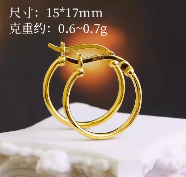 18k gold earrings for women fine gold  hoop earrings 13mm